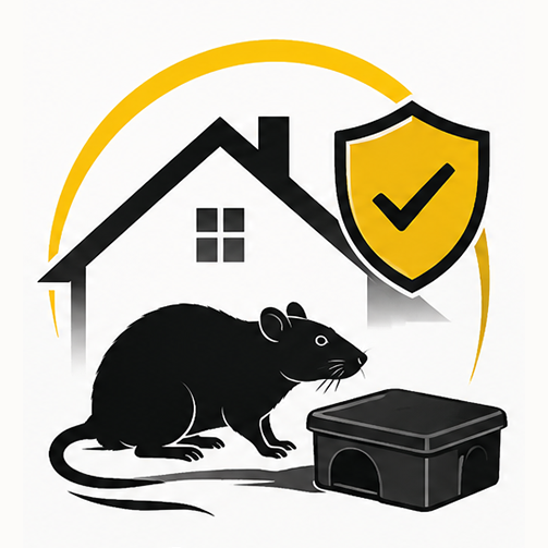 Illustration d'un technicien réalisant une dératisation contre les rats et les souris dans une habitation.